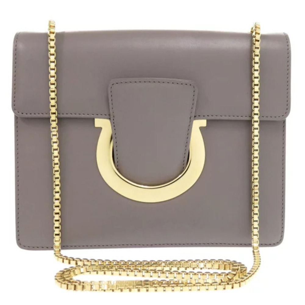 Salvatore Ferragamo chain shoulder bag Gancini leather gray